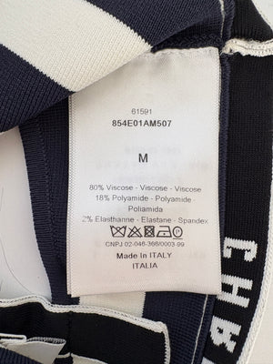 Christian Dior Navy and White Stripe Logo Bralette Top Size M (UK 10)