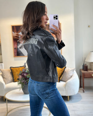 Christian Dior Black Leather Biker Jacket with Silver Zip Detail and Stitch Logo FR 40 (UK 12)