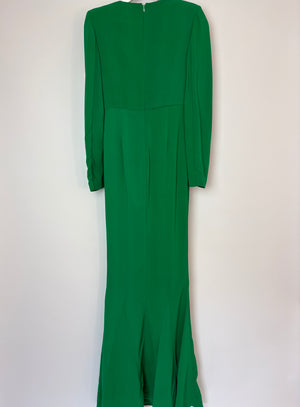 Roland Mouret Green Long Sleeve Maxi Dress with Corset Waist Detail Size UK 8