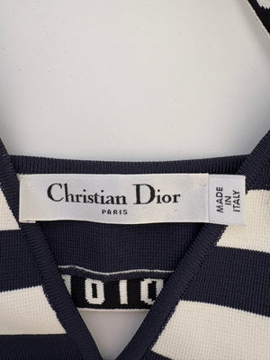 Christian Dior Navy and White Stripe Logo Bralette Top Size M (UK 10)