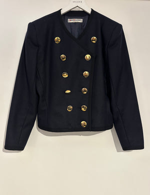 Saint Laurent Navy Double-Breasted Wool Jacket with Gold Button Detail FR 40 (UK 12)