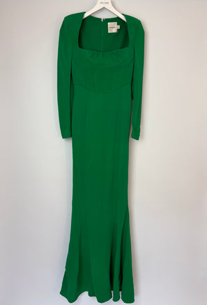 Roland Mouret Green Long Sleeve Maxi Dress with Corset Waist Detail Size UK 8