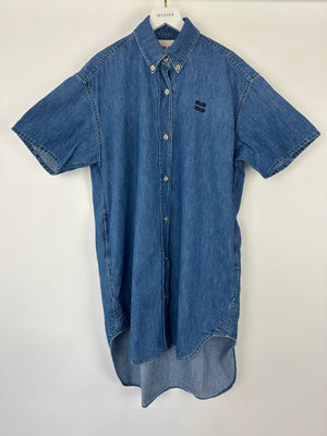 *HOT* Miu Miu Blue Denim Oversized Shirt Dress with Logo Detail Size IT 36 (UK 6)