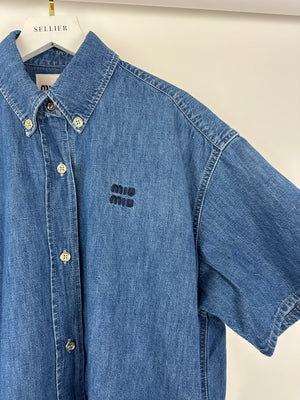 *HOT* Miu Miu Blue Denim Oversized Shirt Dress with Logo Detail Size IT 36 (UK 6)