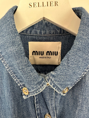 *HOT* Miu Miu Blue Denim Oversized Shirt Dress with Logo Detail Size IT 36 (UK 6)