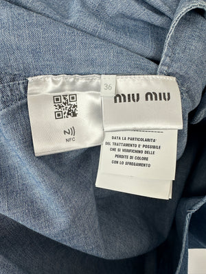 *HOT* Miu Miu Blue Denim Oversized Shirt Dress with Logo Detail Size IT 36 (UK 6)