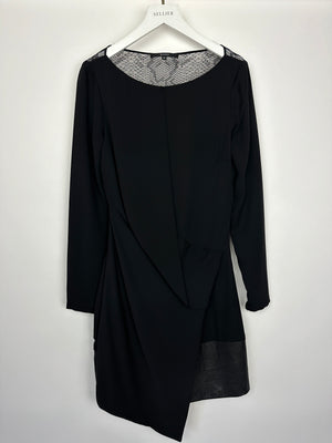 Gucci Black Long Sleeve Mini Dress with Leather Hem and Lace Back Detail Size IT 38 (UK 6)