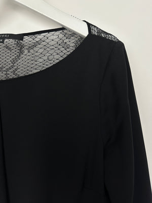 Gucci Black Long Sleeve Mini Dress with Leather Hem and Lace Back Detail Size IT 38 (UK 6)