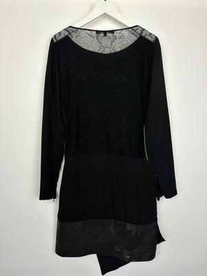 Gucci Black Long Sleeve Mini Dress with Leather Hem and Lace Back Detail Size IT 38 (UK 6)