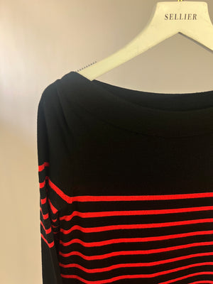 Louis Vuitton Black and Red Stripe Wool Blend Long Sleeve Dress