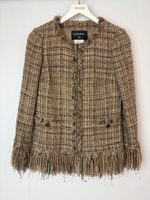 Chanel 18/K Beige Lesage Tweed Round Neck Jacket with Frayed Detail Size FR 36 (UK 8)