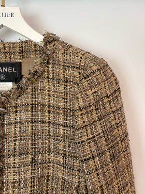 Chanel 18/K Beige Lesage Tweed Round Neck Jacket with Frayed Detail Size FR 36 (UK 8)