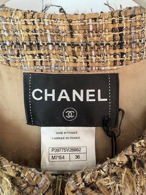 Chanel 18/K Beige Lesage Tweed Round Neck Jacket with Frayed Detail Size FR 36 (UK 8)