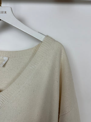 Chloe Cream Cashmere V-Neck Jumper With Embroidered Emblem Detail Size XS