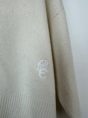 Chloe Cream Cashmere V-Neck Jumper With Embroidered Emblem Detail Size XS