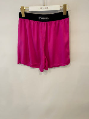 Tom Ford Hot Pink Silk Shorts with Logo Waistband Detail Size XS (UK 6)