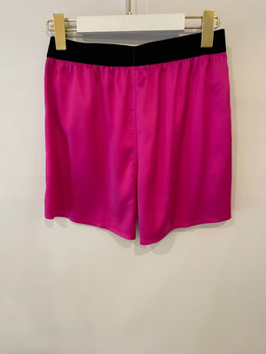 Tom Ford Hot Pink Silk Shorts with Logo Waistband Detail Size XS (UK 6)