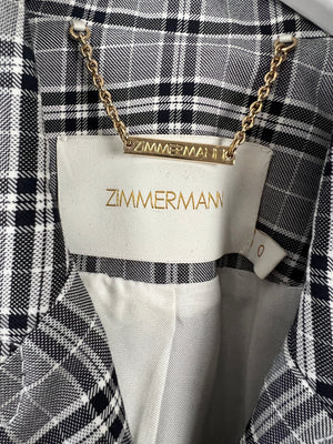 Zimmermann Grey, Black Check Double Breasted Jacket and Tailored Belted Trousers Set Size 0 (UK 6)