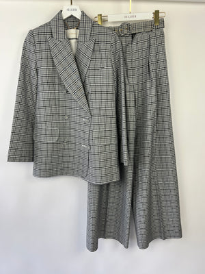 Zimmermann Grey, Black Check Double Breasted Jacket and Tailored Belted Trousers Set Size 0 (UK 6)