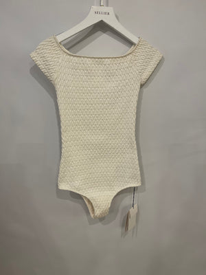 Bottega Veneta Cream Chevron Swimsuit Size IT 34 (UK 2) RRP £500