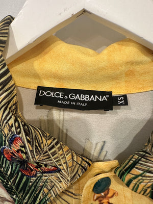 Dolce & Gabbana Yellow & Green Floral Print Shirt with Matching Trousers Set Size IT 38/IT 46 (UK 6/14)