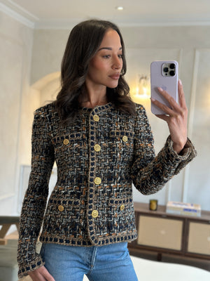 Chanel 2016 Paris - Rome Navy Tweed Jacket with Gold CC Button Detail Size FR 38 (UK 10)