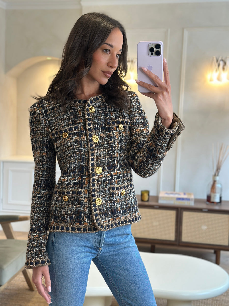 Chanel 2016 Paris - Rome Navy Tweed Jacket with Gold CC Button Detail Size FR 38 (UK 10)