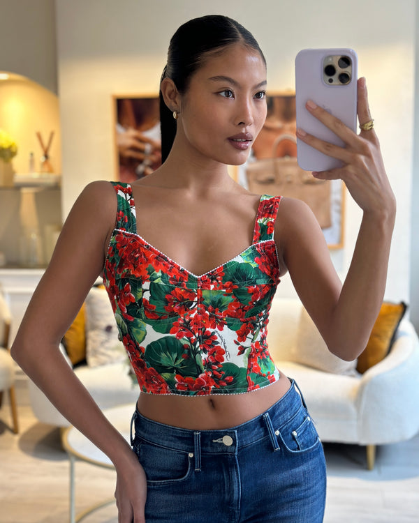 Dolce & Gabbana Red Floral Print Corset Top Size IT 38 (UK 6)