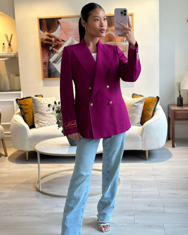 Gucci Purple Double Breasted Blazer With Gold Button Detail Size IT 40 (UK 8)