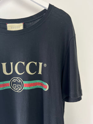 Gucci Black, Red and Green Logo Printed T-Shirt UK 10-12