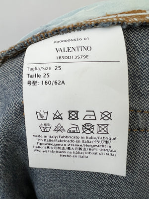 Valentino Dark Denim Shorts with Gold V Logo Back Pocket Detail Size 25 (UK 6)