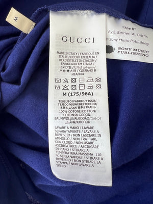 Gucci Navy Menswear Over-Sized T-Shirt with Yellow Long Sleeves and Lettering Print Size M (UK 38)