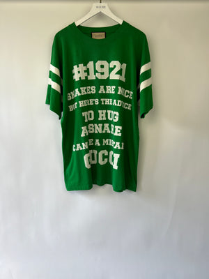 Gucci Menswear Forest Green Over-Sized Short Sleeve T-Shirt with White Lettering Print Size L (UK 40)