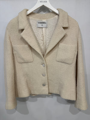 Chanel Cream Tweed Jacket with Ivory Logo CC Button Details Size FR 38 (UK 10)