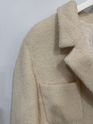 Chanel Cream Tweed Jacket with Ivory Logo CC Button Details Size FR 38 (UK 10)