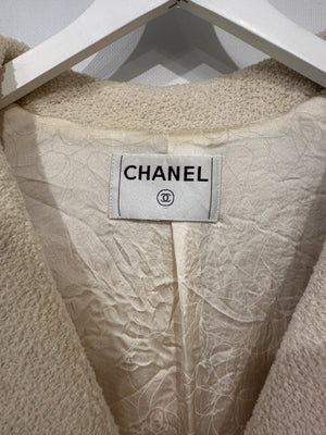 Chanel Cream Tweed Jacket with Ivory Logo CC Button Details Size FR 38 (UK 10)