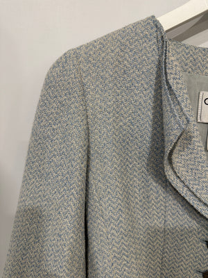 Chanel 00C Baby Blue Tweed Jacket with Silver Logo Button Details Size FR 38 (UK 10)