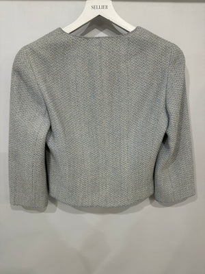 Chanel 00C Baby Blue Tweed Jacket with Silver Logo Button Details Size FR 38 (UK 10)