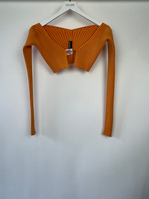 Jacquemus Orange La Maille Pralù Cropped Gold Logo Cardigan FR 34 (UK 6)