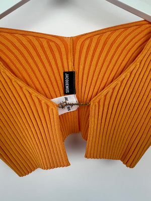 Jacquemus Orange La Maille Pralù Cropped Gold Logo Cardigan FR 34 (UK 6)