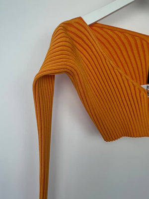 Jacquemus Orange La Maille Pralù Cropped Gold Logo Cardigan FR 34 (UK 6)