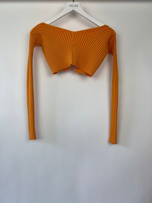 Jacquemus Orange La Maille Pralù Cropped Gold Logo Cardigan FR 34 (UK 6)