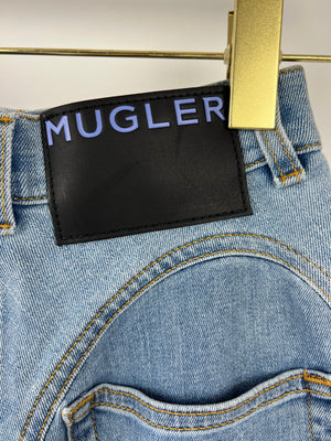 Mugler Light Blue Denim Panelled Skinny Jeans with Back Logo Detail Size FR 34 (UK 6)