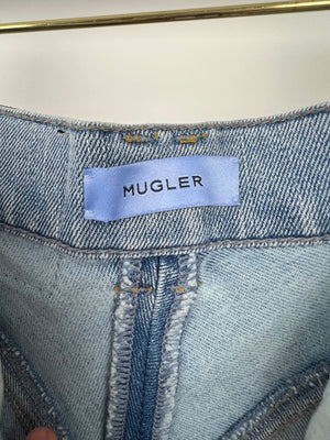 Mugler Light Blue Denim Panelled Skinny Jeans with Back Logo Detail Size FR 34 (UK 6)