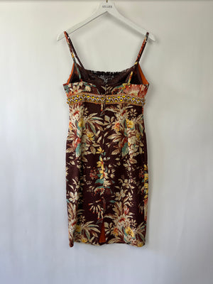 Dolce & Gabbana Brown, Orange Yellow Floral  Printed Midi Dress with Embellished Waistline Detail Size IT 44 (UK 12)