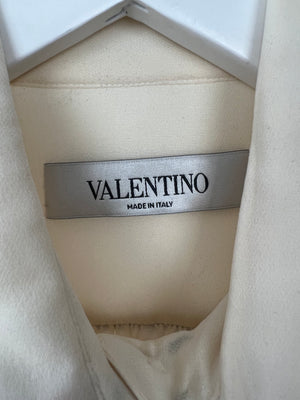 Valentino Cream Long-Sleeve Blouse with Navy Detail and Bow Size IT 42 (UK 10)