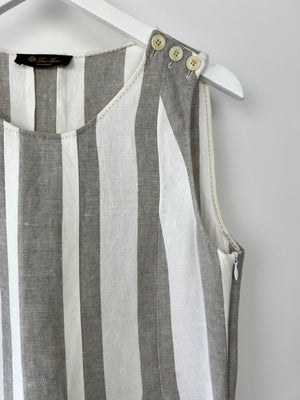 Loro Piana White Grey Stripe Linen Sleeveless Maxi Dress Size FR 42 ( UK 14)