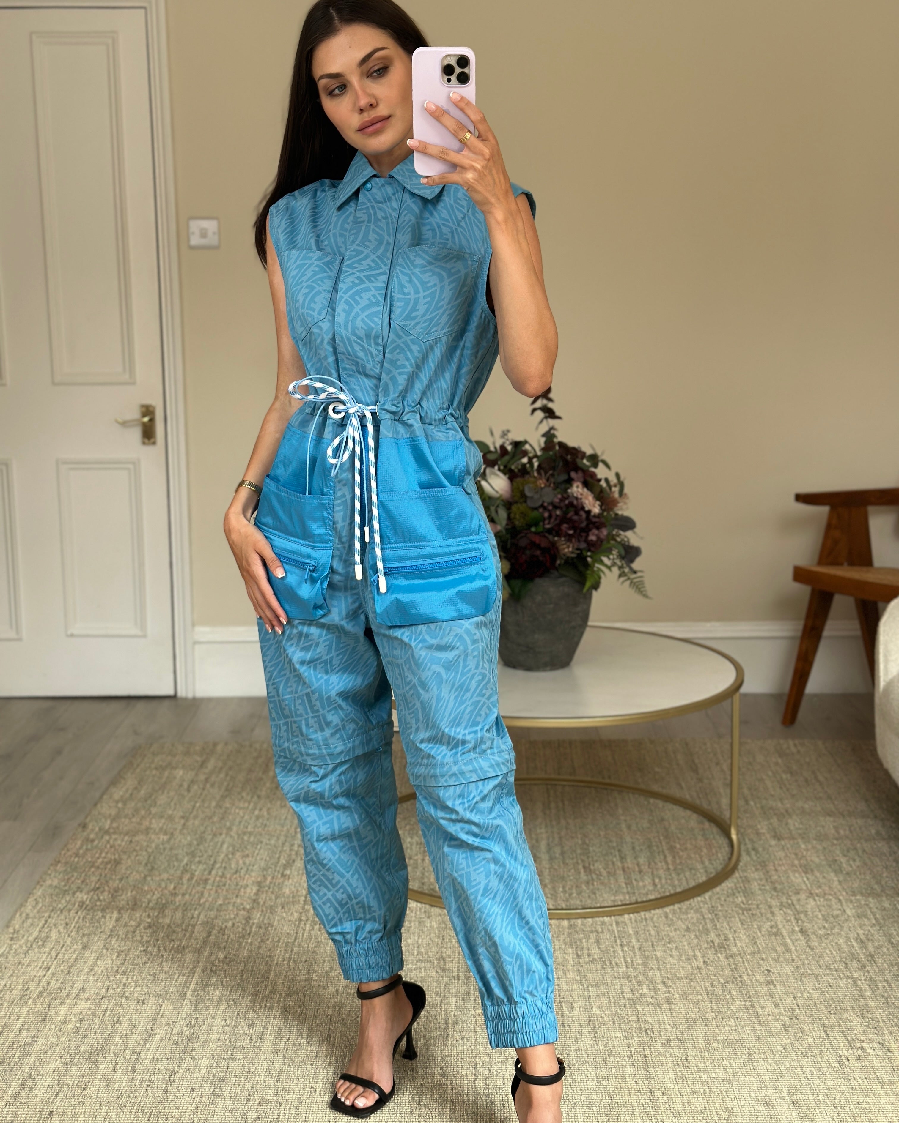 Fendi Blue FF Printed Jumpsuit with Button Detailing IT 38 (UK 6