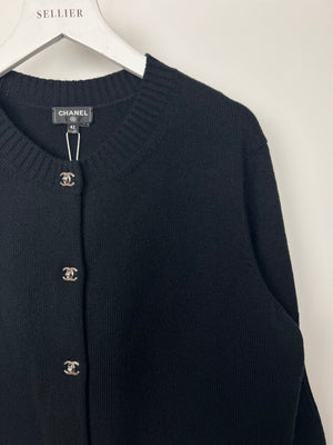 Chanel Black Round Neck CC Turn Lock Cashmere Cardigan Size FR 42 (UK 14)