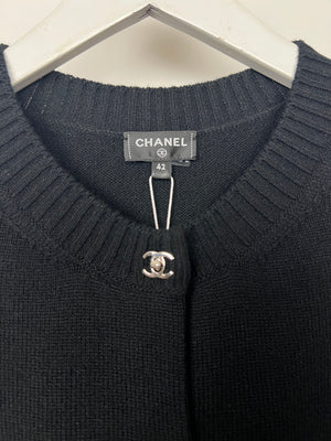 Chanel Black Round Neck CC Turn Lock Cashmere Cardigan Size FR 42 (UK 14)